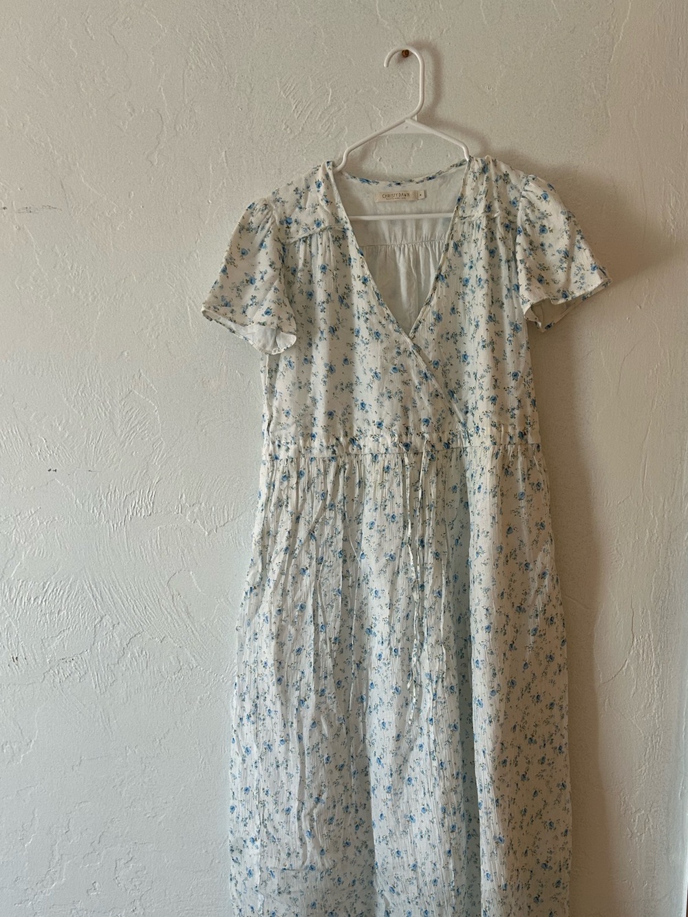 Christy Dawn White Midi Dress with Light Blue Floral Print